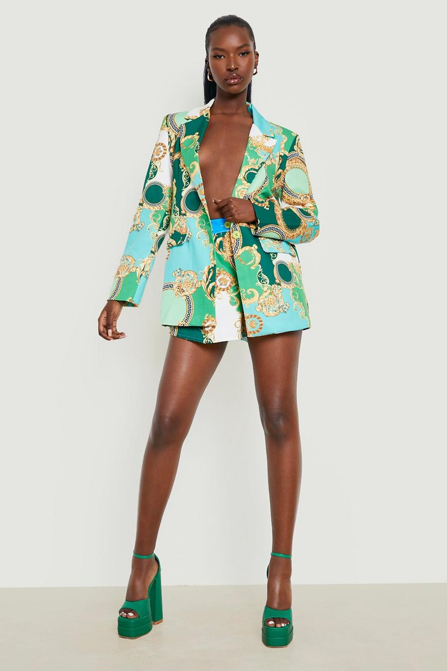 Bright green Scarf Print Tailored Blazer image number 1