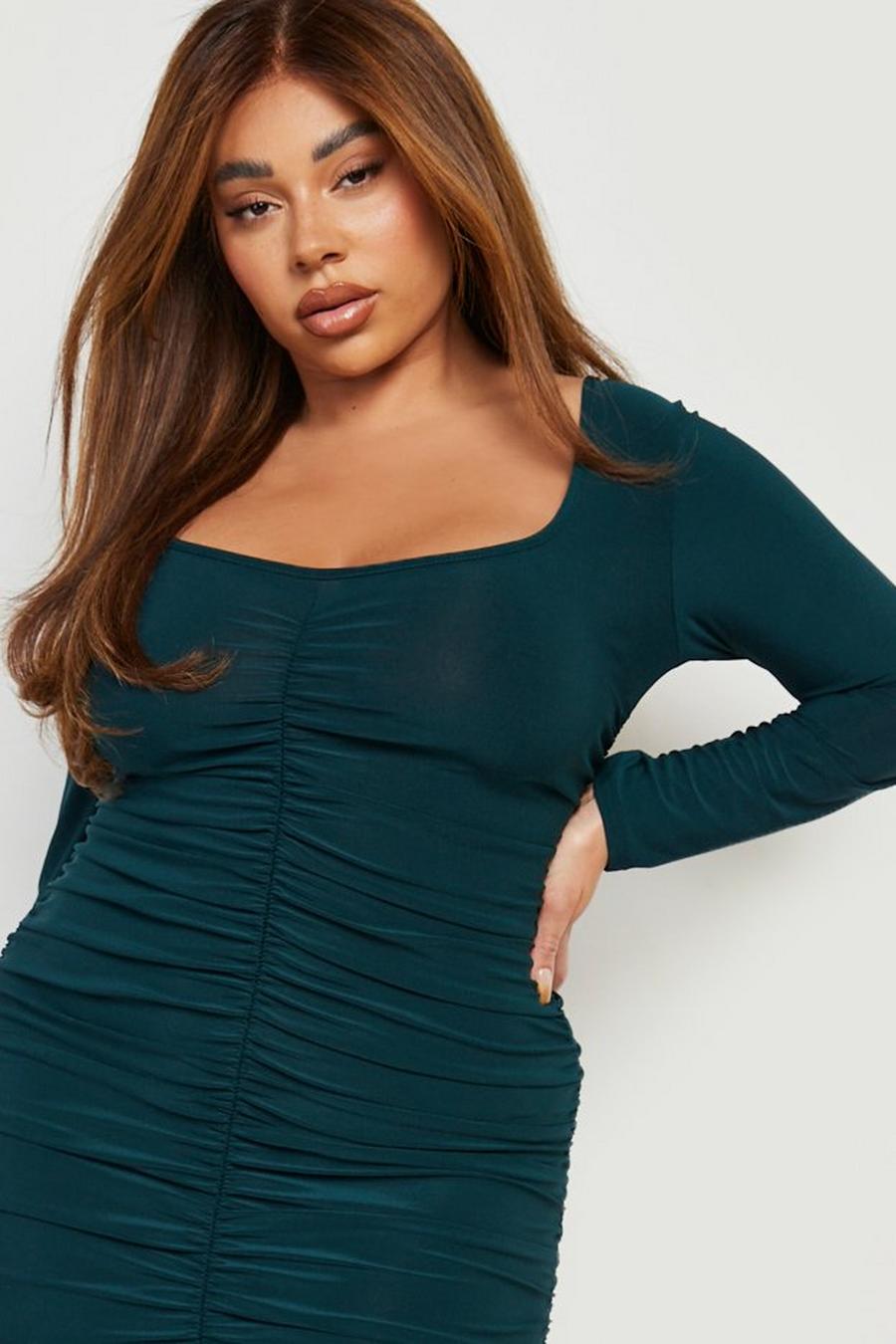 Green Plus Ruched Front And Back Midi Dress image number 1