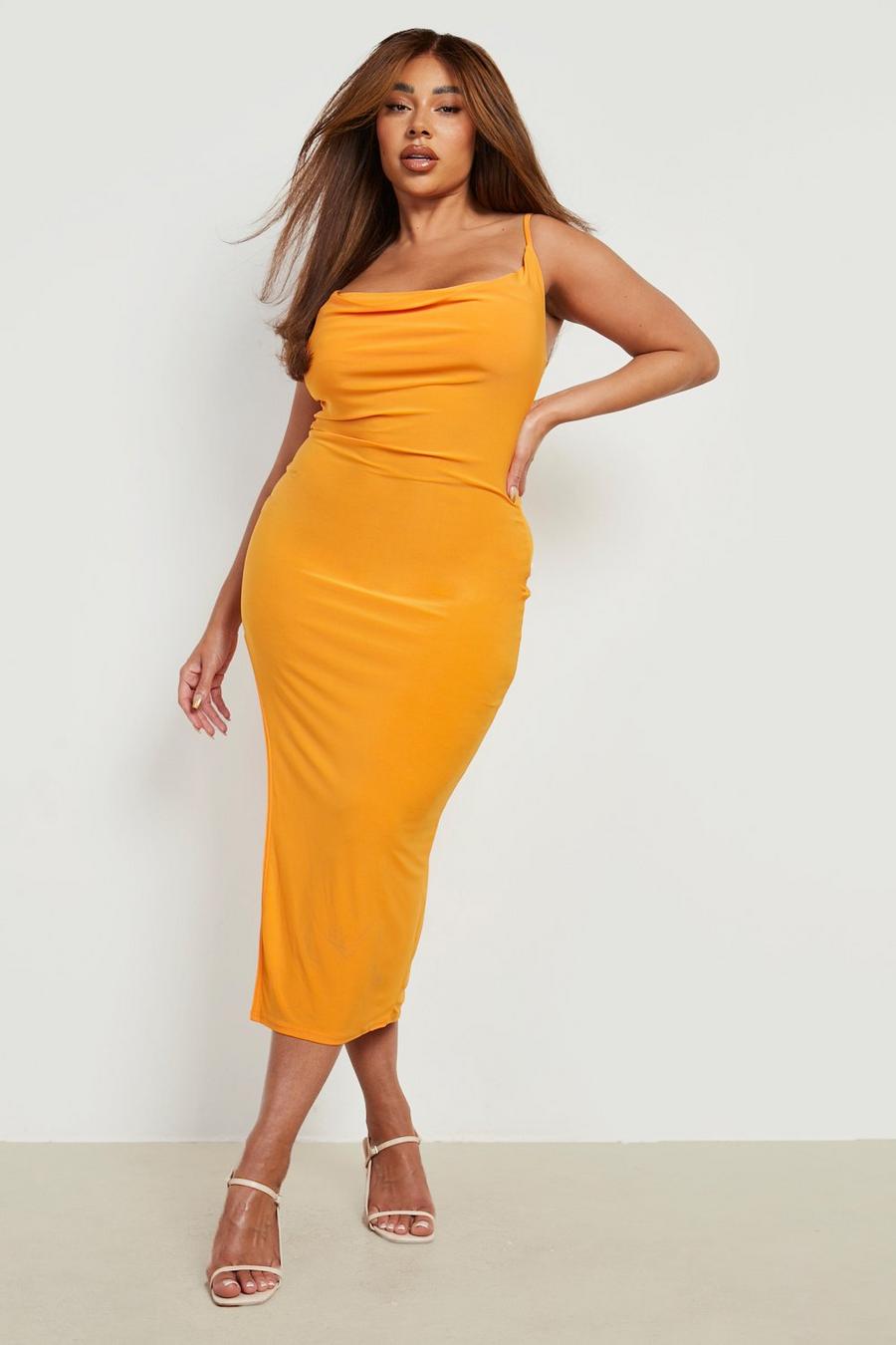 Tangerine Plus Slinky Cowl Neck Midaxi Dress image number 1