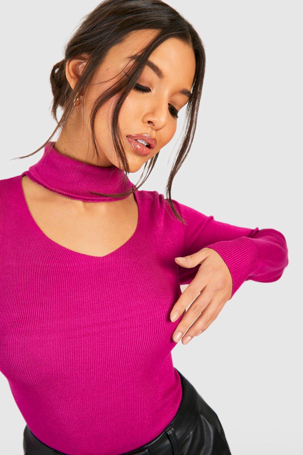 Women s Roll Neck Choker Knitted Jumper Boohoo UK