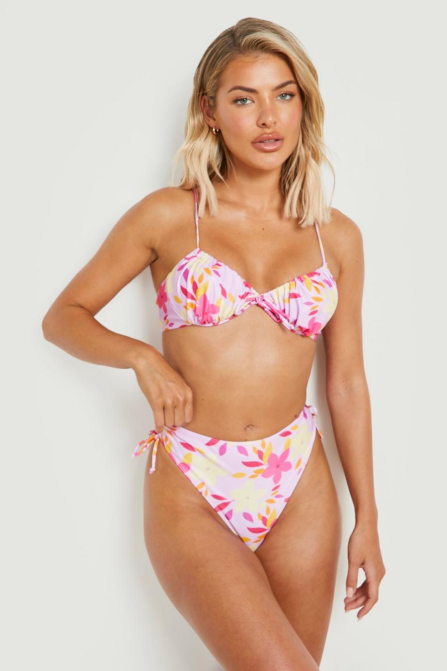 Lilac Floral Underwired Tie Bikini Top image number 1