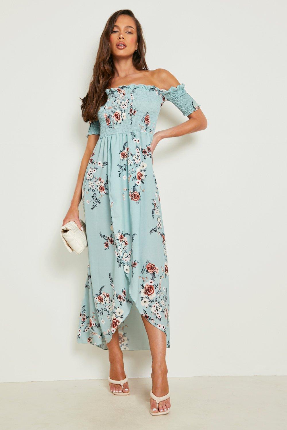 Boohoo floral off the shoulder dress best sale