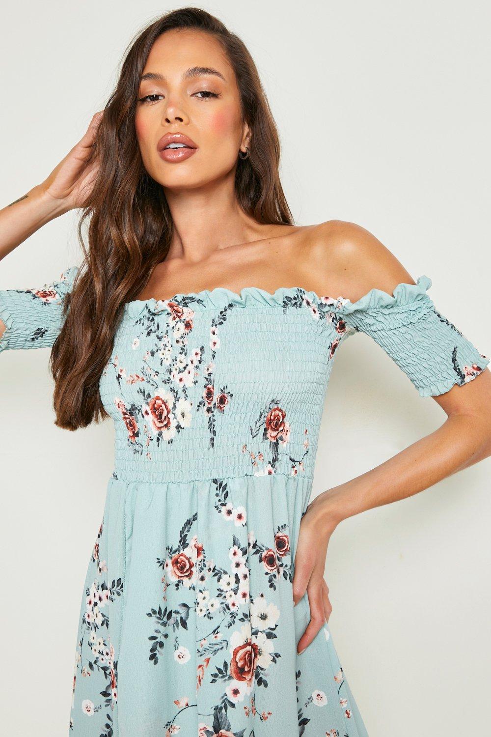 Women's Floral Shirred Off Shoulder Maxi Dress | Boohoo UK