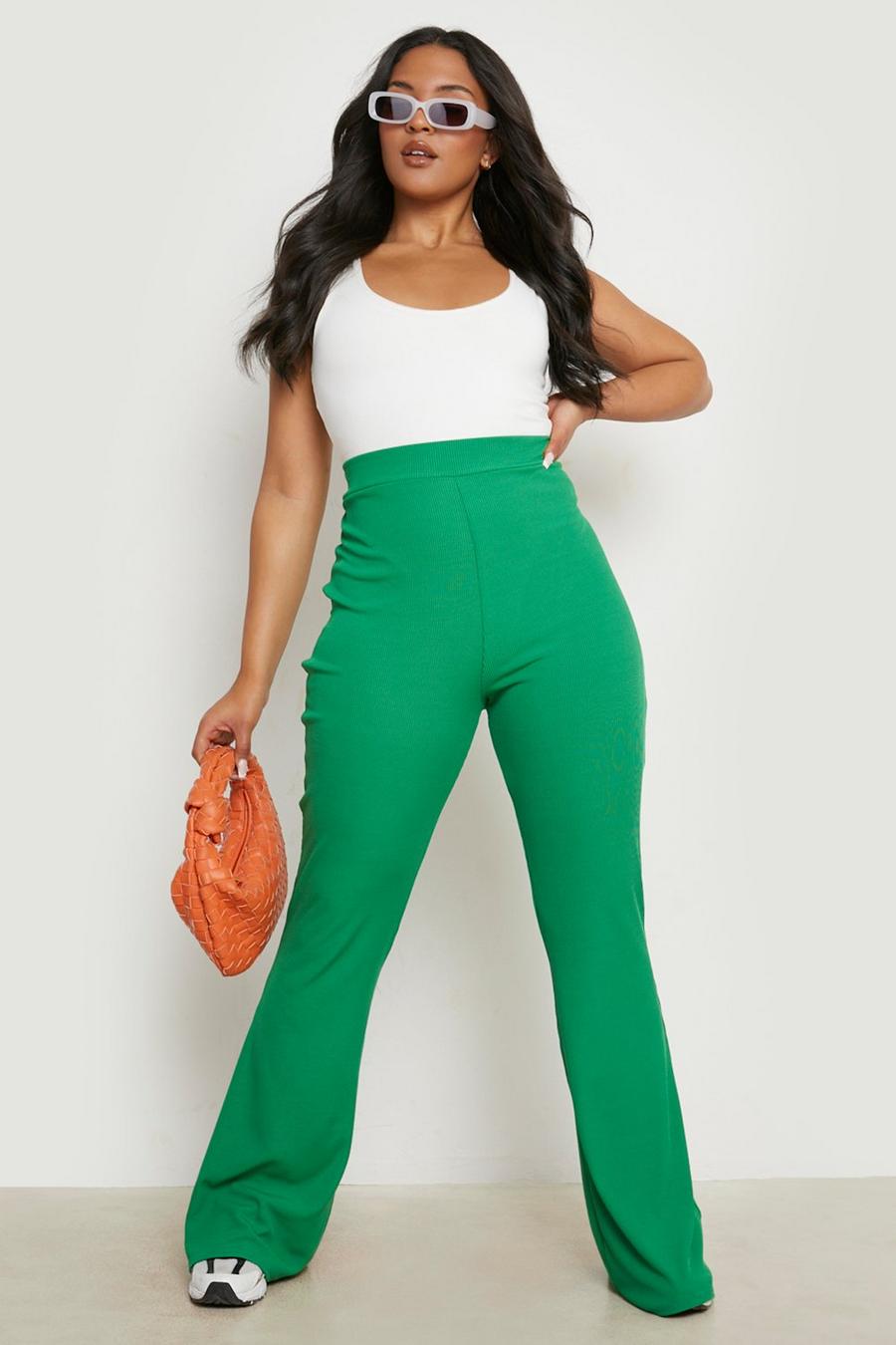 Pantaloni a zampa Plus Size a vita alta, Green image number 1