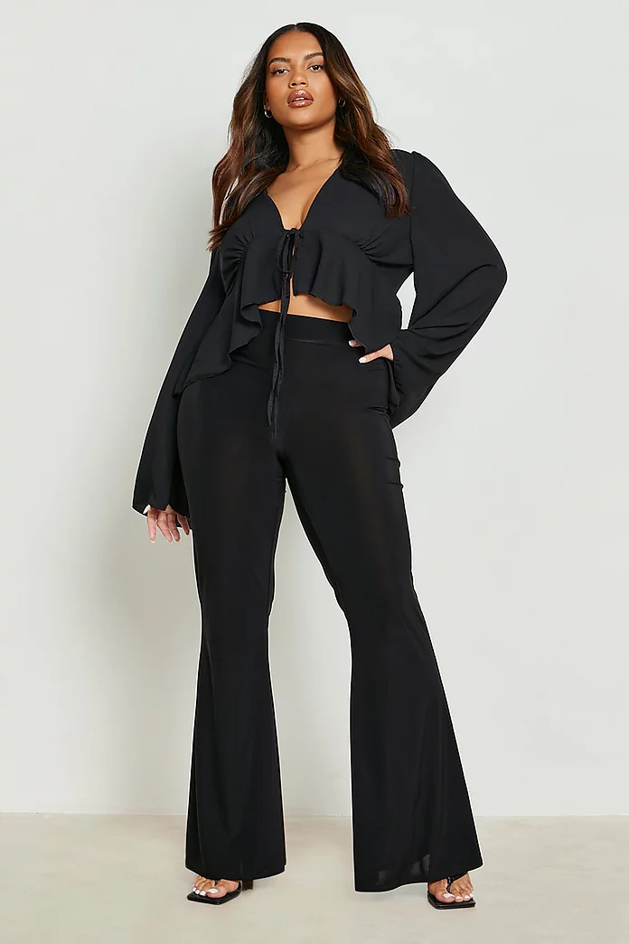 Black Flare Ruched Bum Slinky Pant