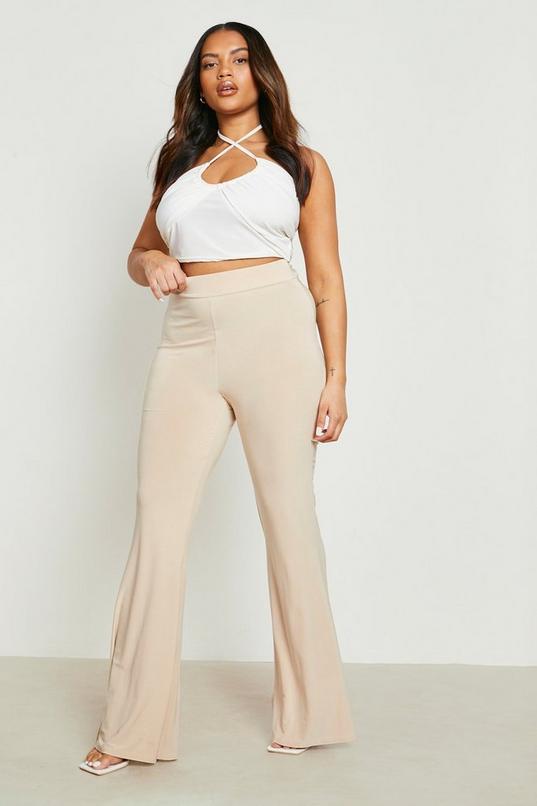 Plus Slinky Ruched Bum Flare Trousers | boohoo Plus Slinky Ruched Bum Flare Trousers | boohoo