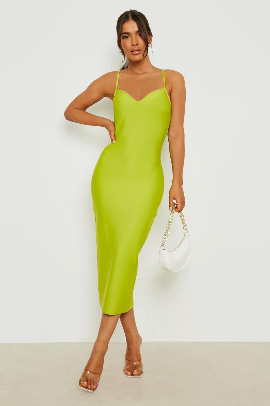 Vestido midaxi de gasa con escote de corazón, Apple green verde image number 1