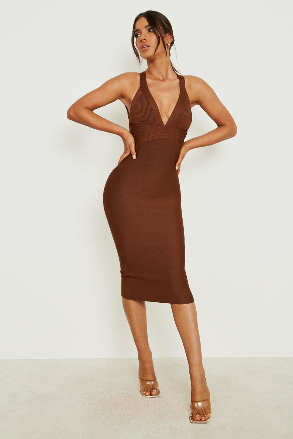 Plunge midi outlet dress