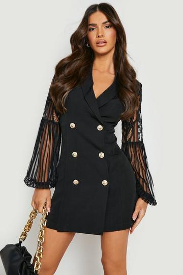 Black Lace Sleeve Blazer Dress