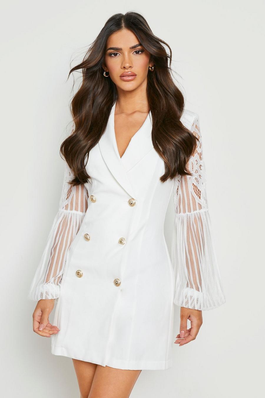 Ivory blanc Lace Sleeve Blazer Dress