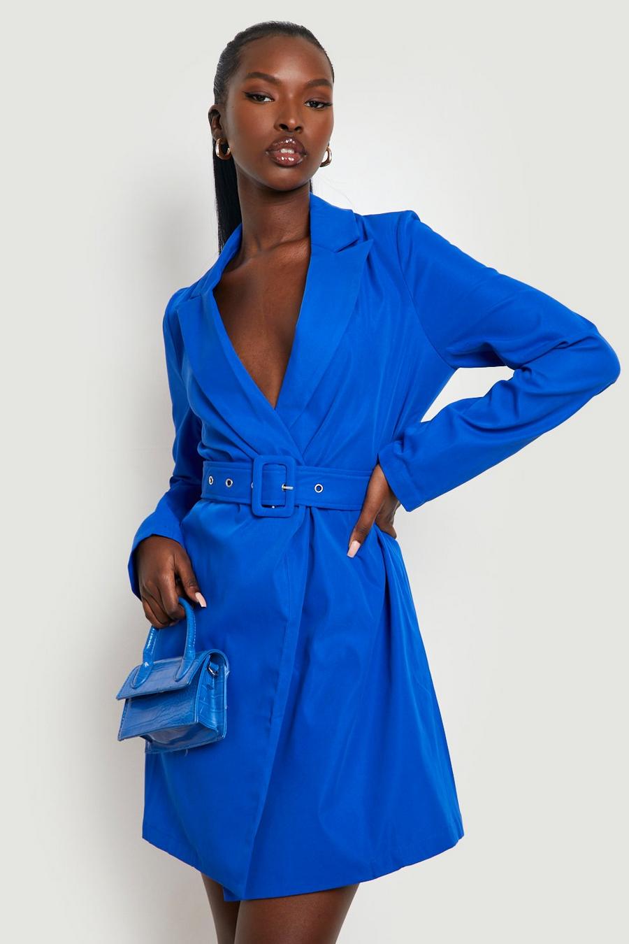 Blue Belted Blazer Dress