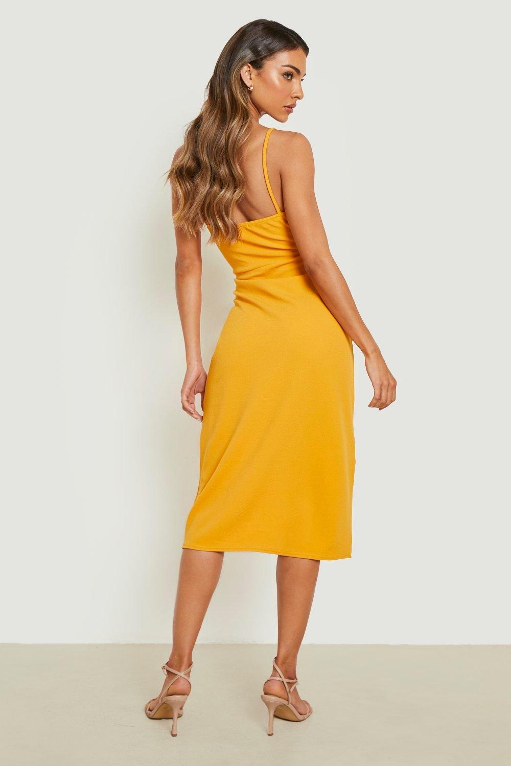 Missguided Strappy Cowl Midi Satin Dress in Orange