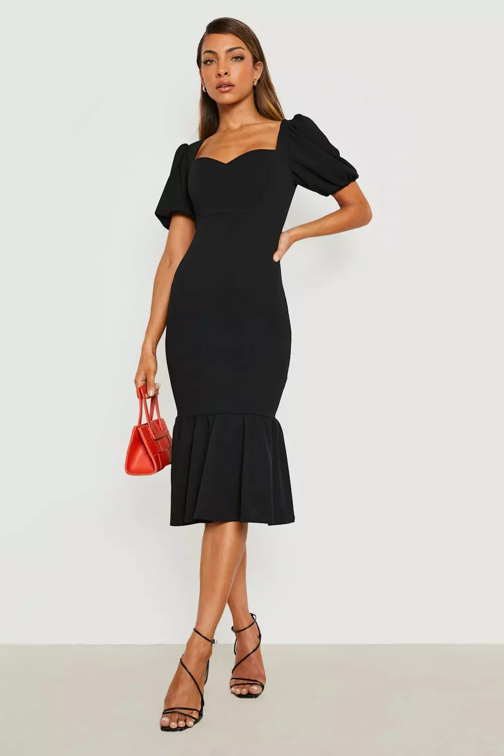 Peplum midi dress with sleeves clearance