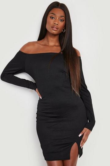 Basic Off The Shoulder Bodycon Dress black