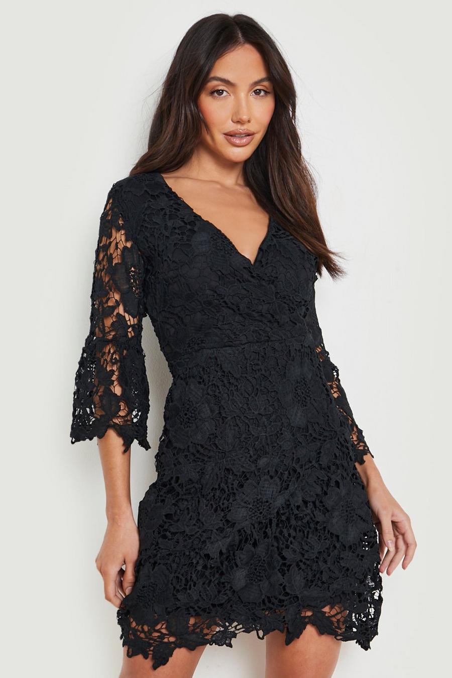 Black Crochet Lace Wrap Dress image number 1