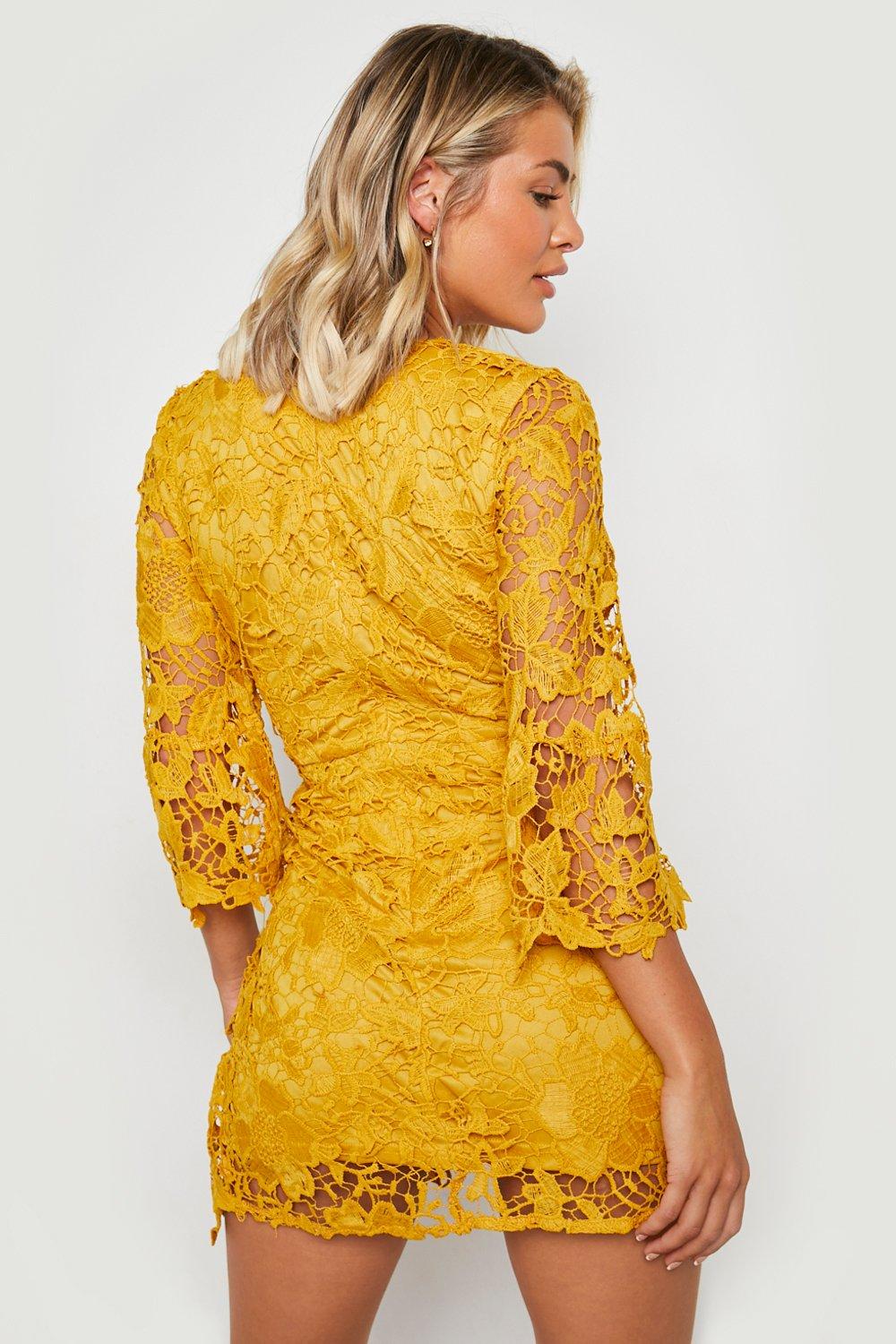 Boohoo yellow cheap lace dress