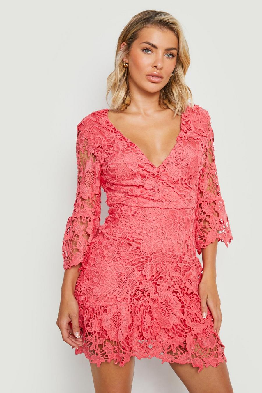 Red Crochet Lace Wrap Dress image number 1
