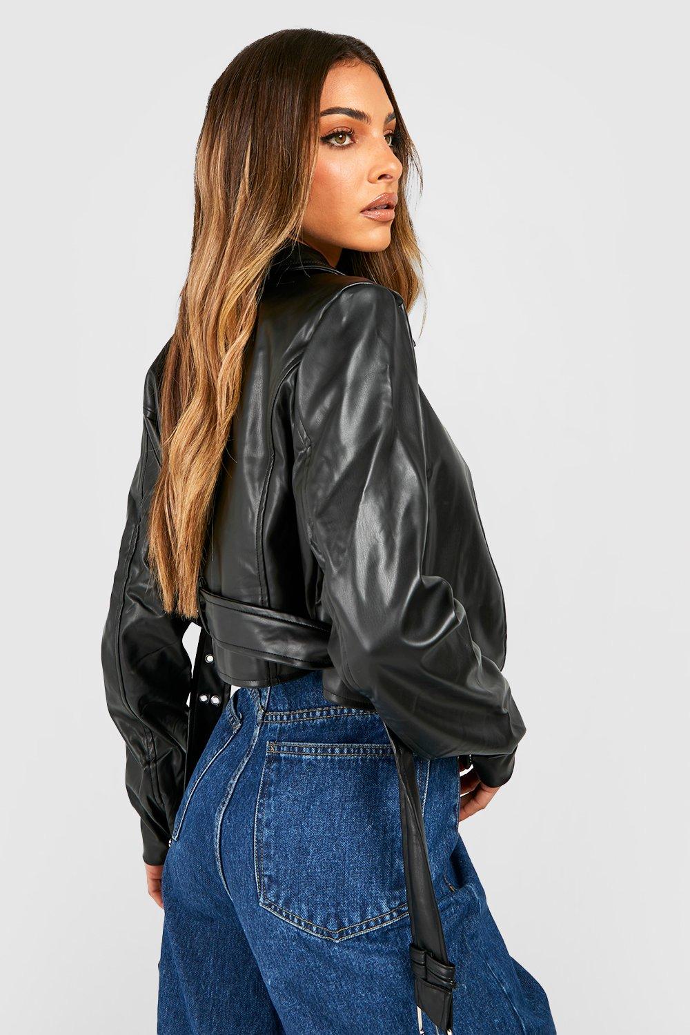 Pu cropped jacket store