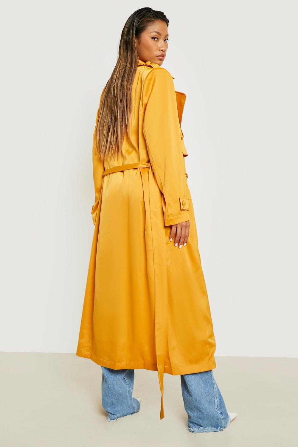 Long satin trench outlet coat