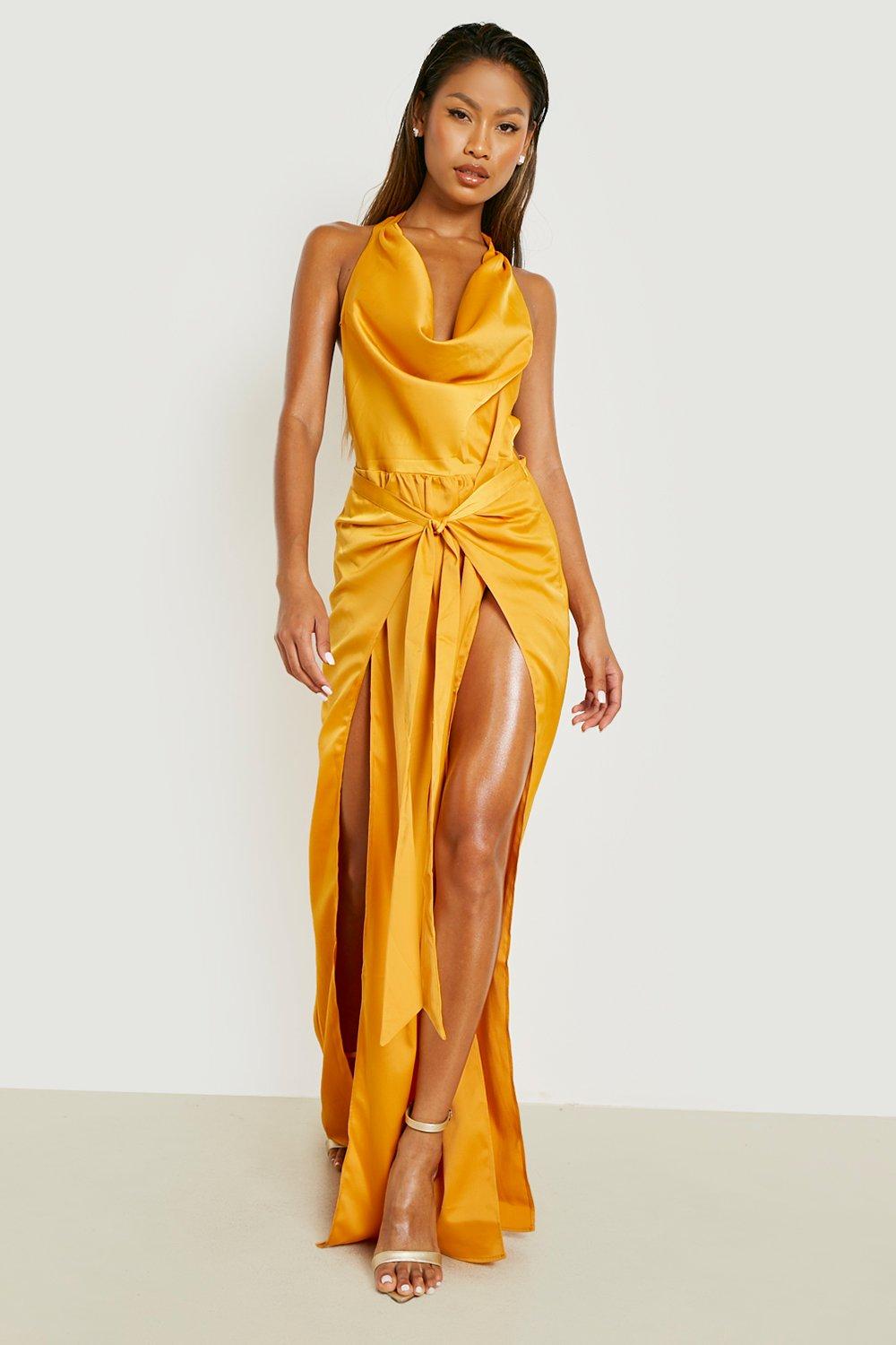 Satin draped cheap maxi dress