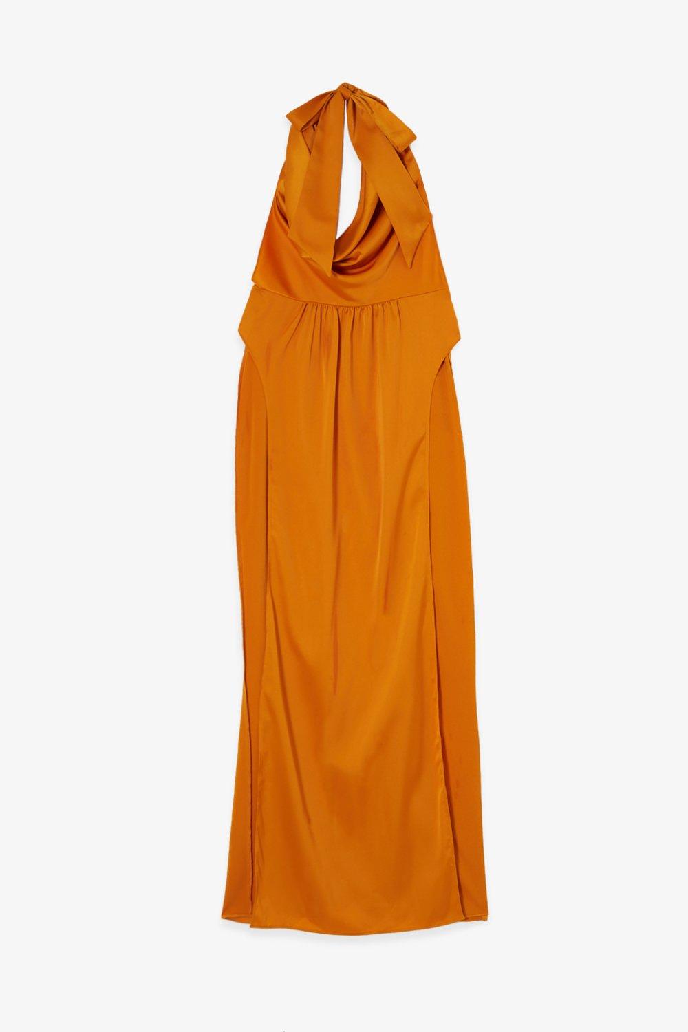 Premium Satin Cowl Neck Drape Maxi Dress
