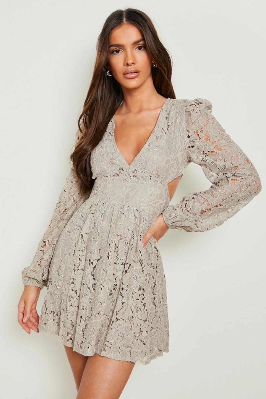 Stone Crochet Lace Cut Out Skater Dress  image number 1