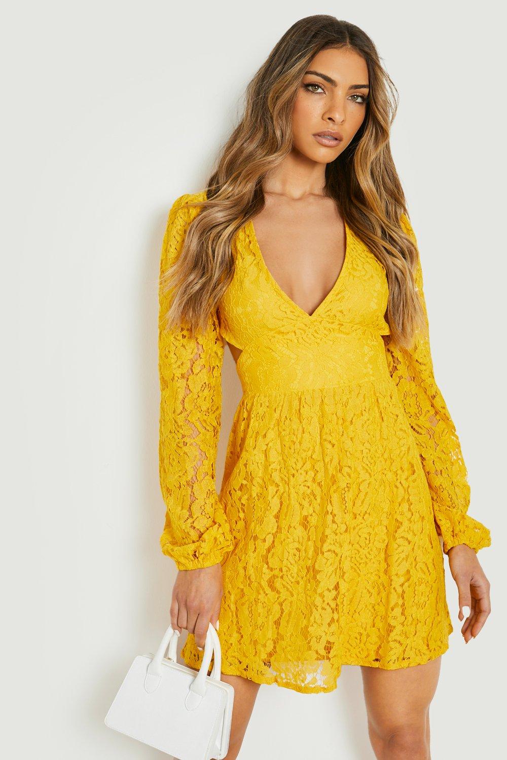 Boohoo yellow 2025 lace dress