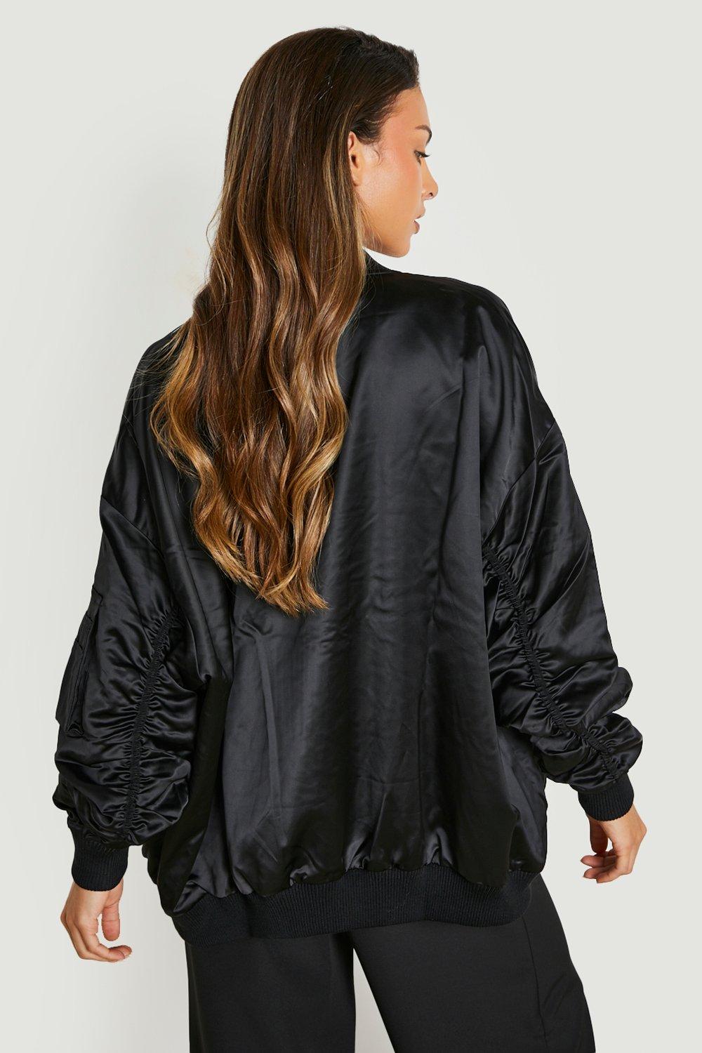 Black silk clearance bomber jacket womens