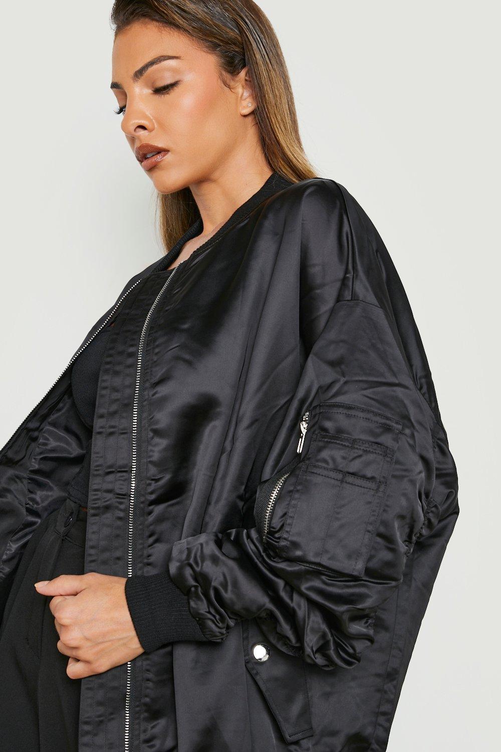 Black satin outlet bomber jacket womens