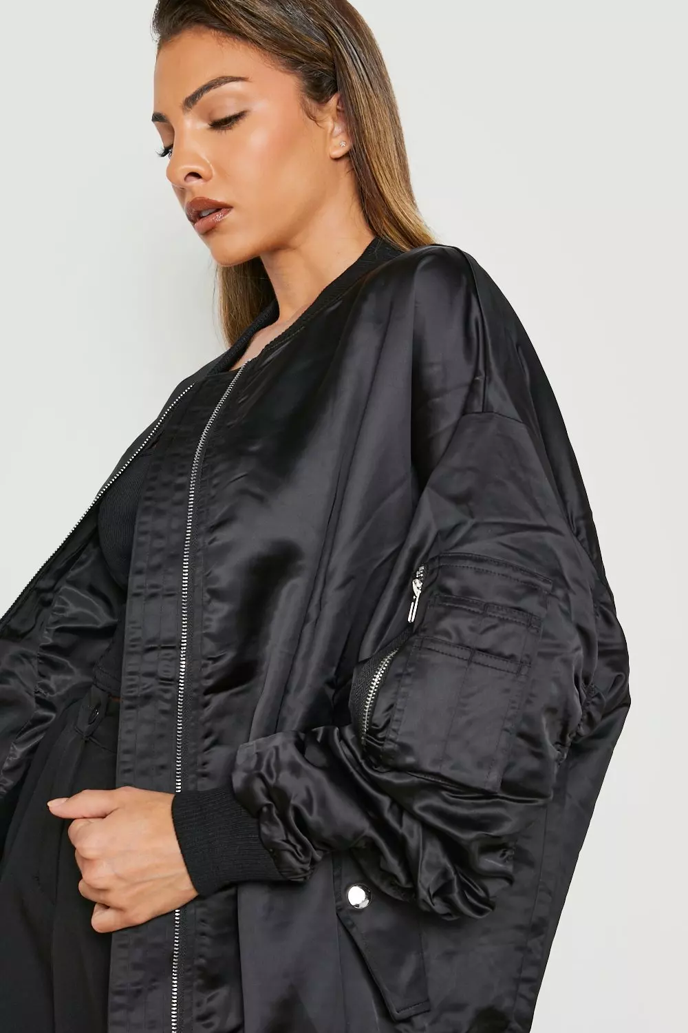 Oversized satin sale bomber jacket