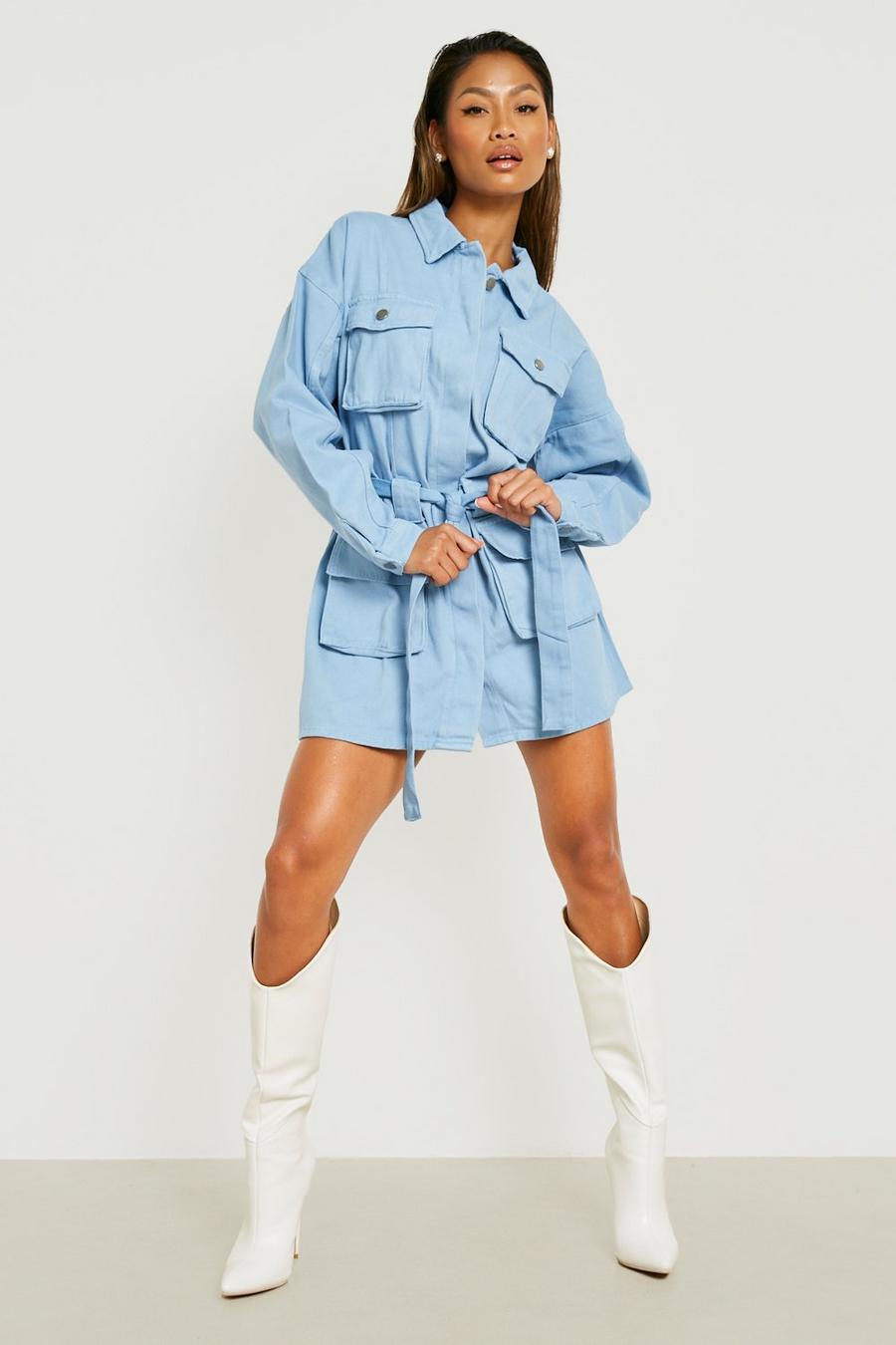 Megan Fox - Robe chemise premium style utilitaire - Disponible jusqu'au 52, Blue bleu