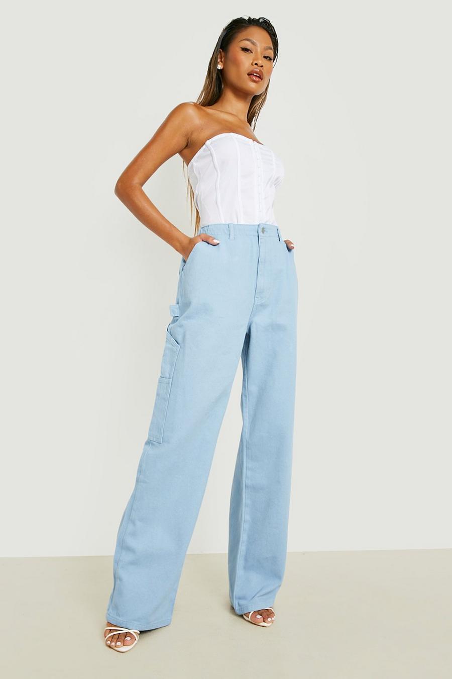 Blue Premium Oversized Cargo Wide Leg Trousers image number 1