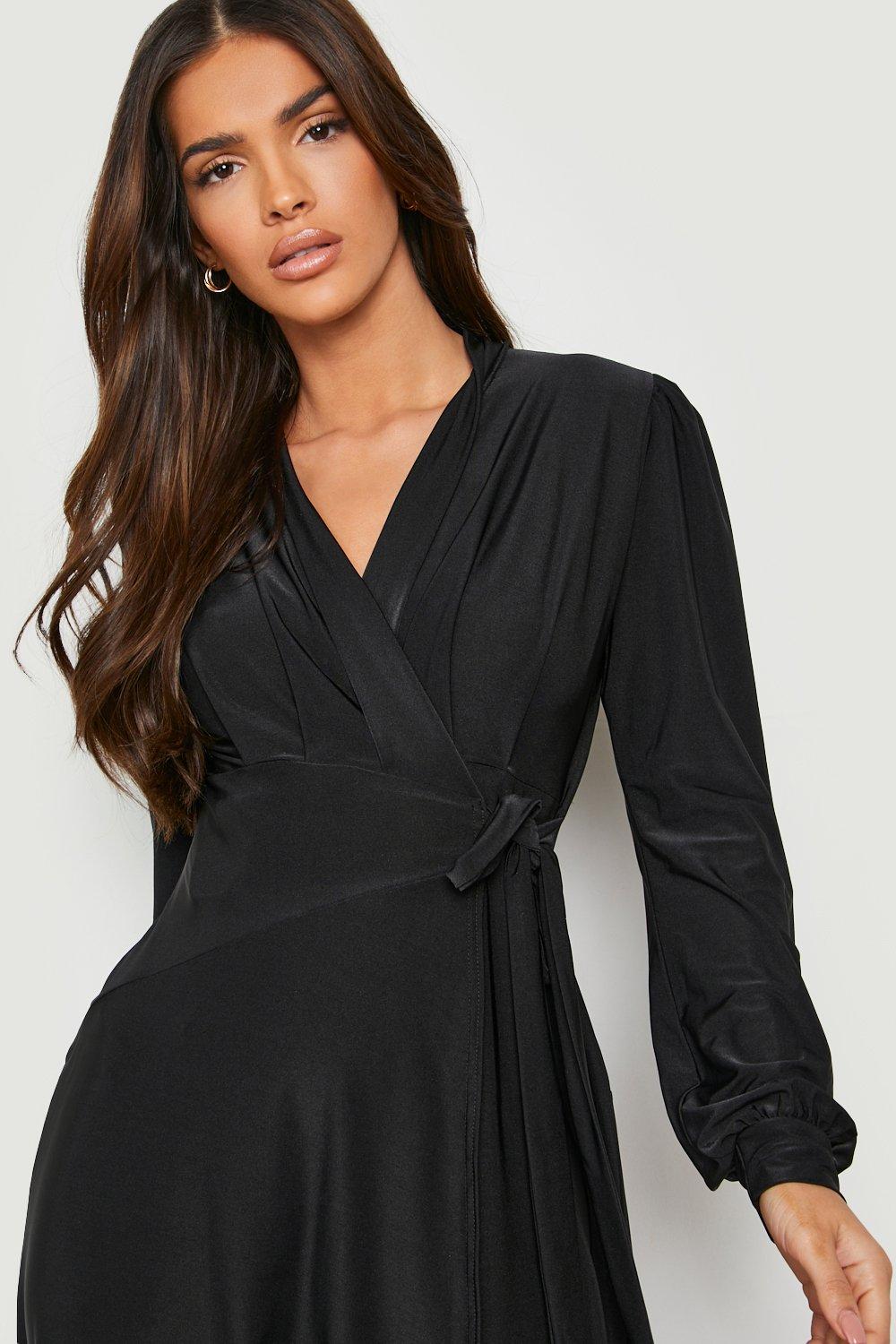 Black slinky hotsell wrap dress