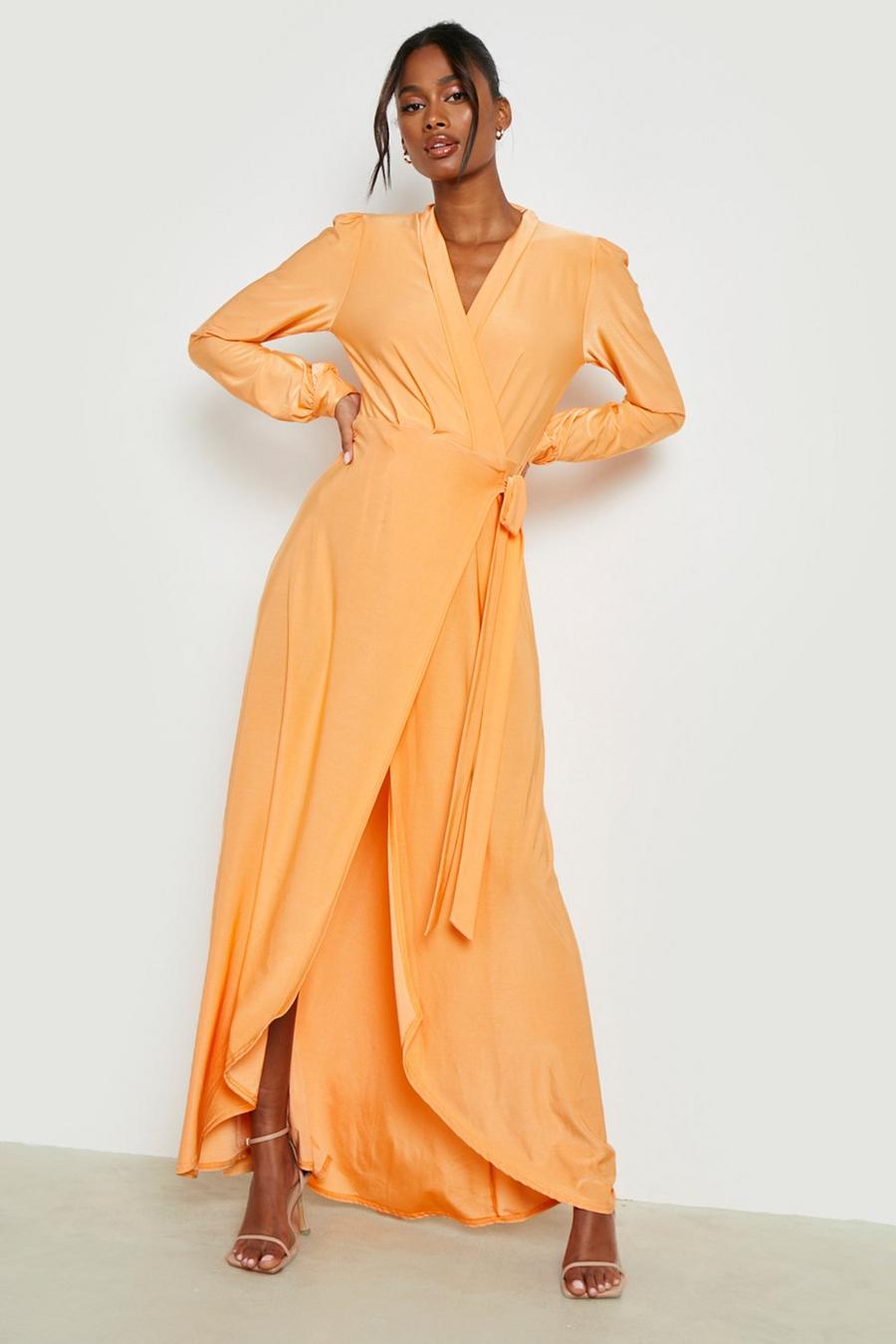 Orange Slinky Ruffle Wrap Maxi Dress image number 1