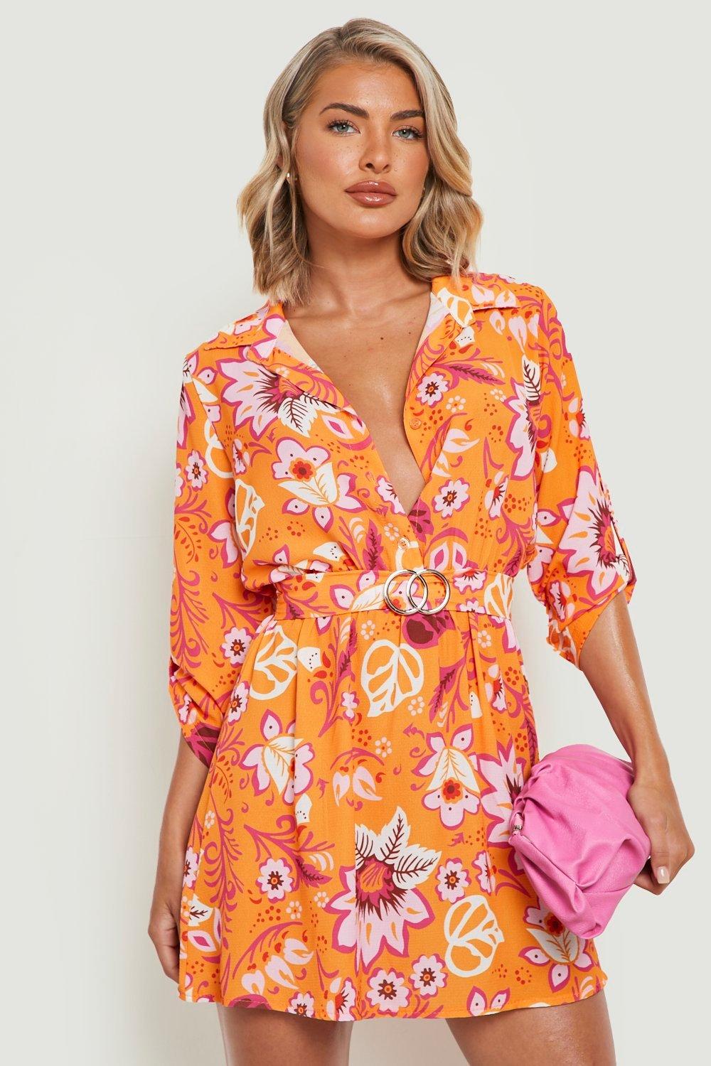 Boohoo floral hot sale shirt dress