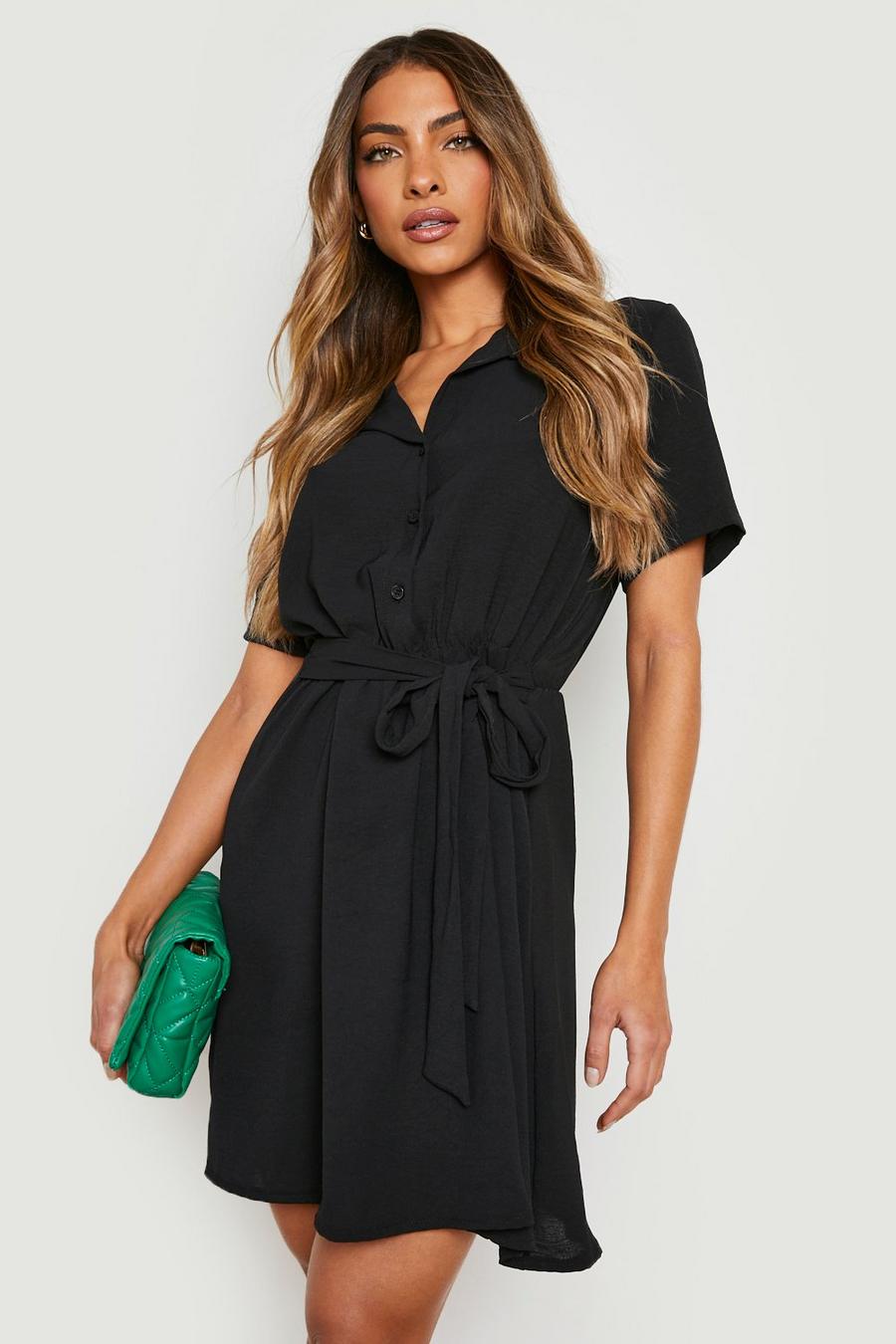 Hemd-Kleid mit Bindegürtel, Black
