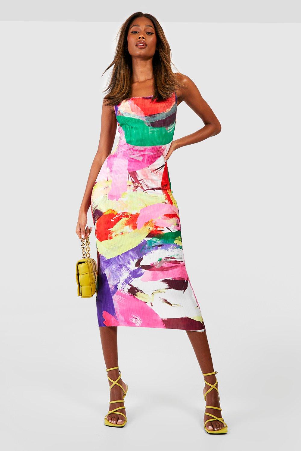 boohoo Abstract Plisse Cowl Neck Midi Dress | Debenhams