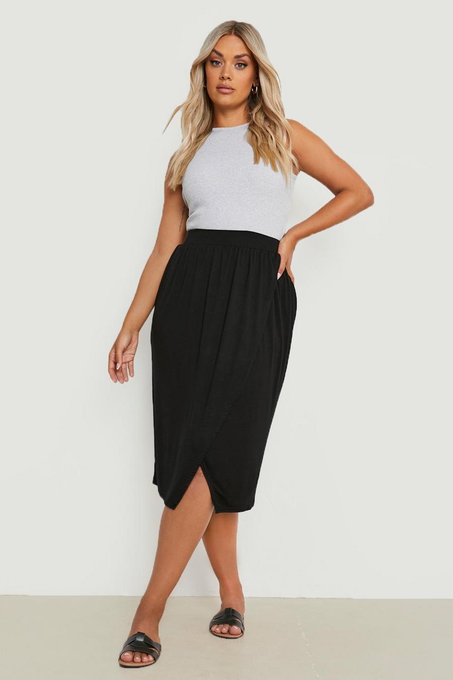 Black Plus Jersey Wrap Midi Skirt image number 1