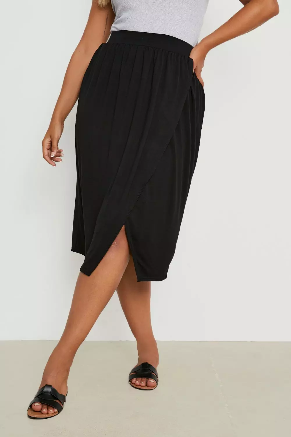 Jersey wrap 2025 midi skirt