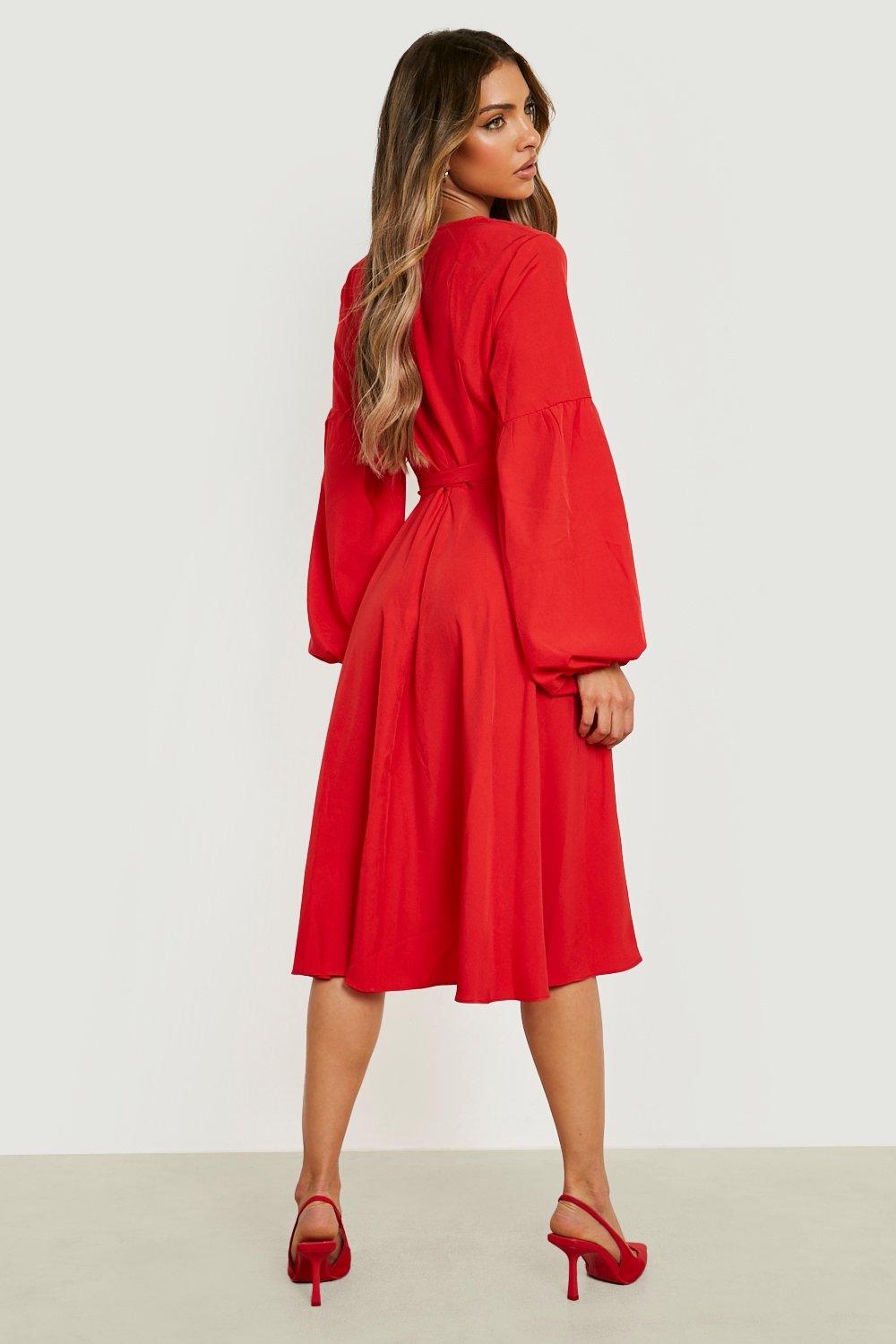 Long sleeve clearance ruffle midi dress