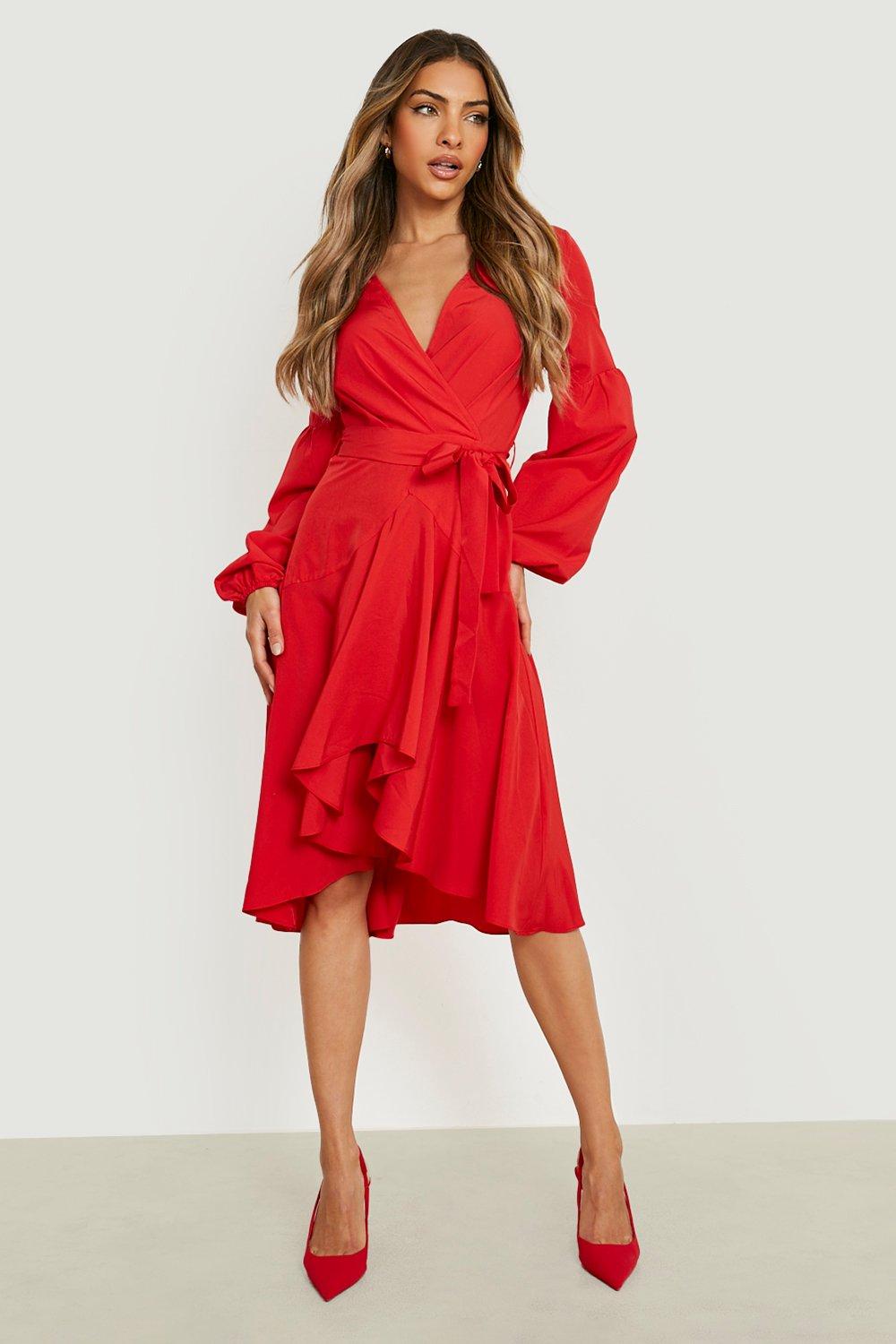 Boohoo red hot sale ruffle dress