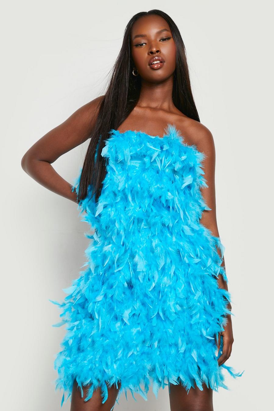 Bright blue Feather Bandeau Dress 
