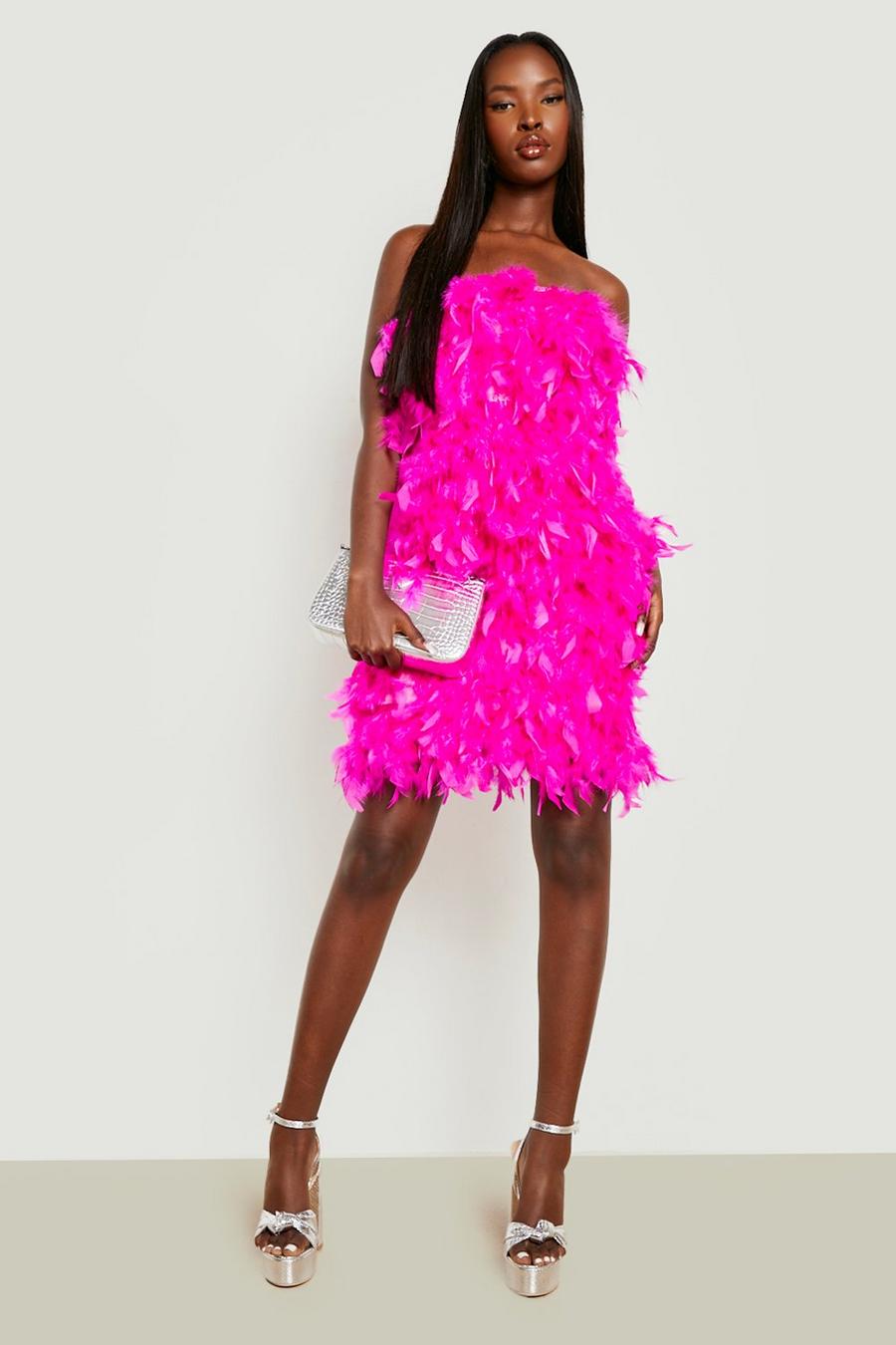 Pink Feather Bandeau Dress 