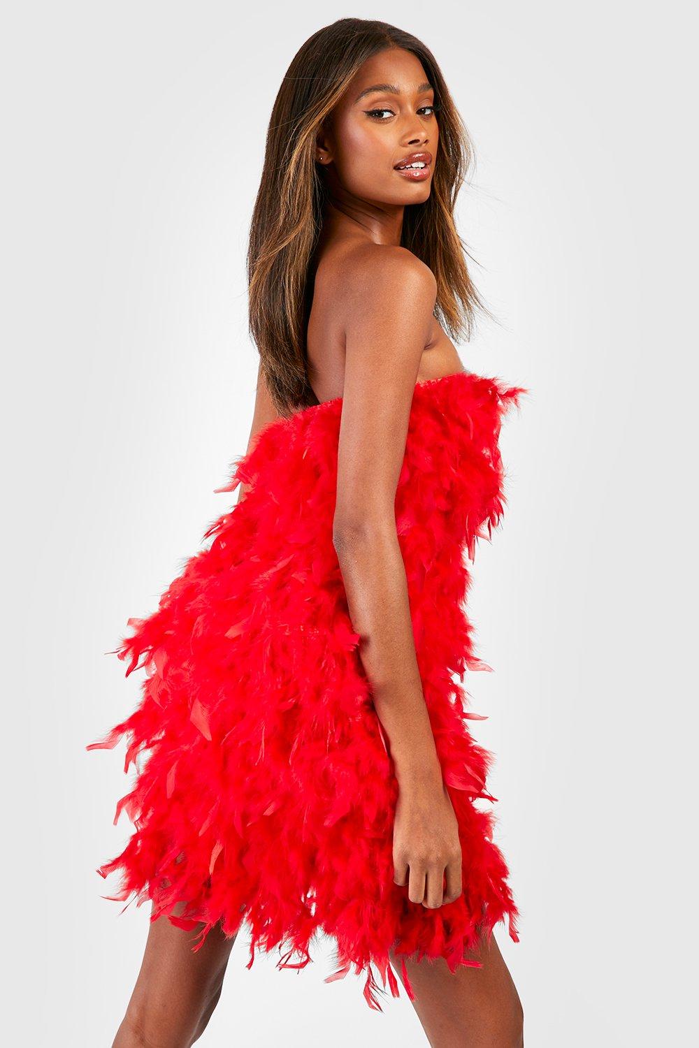 Red feather dress online