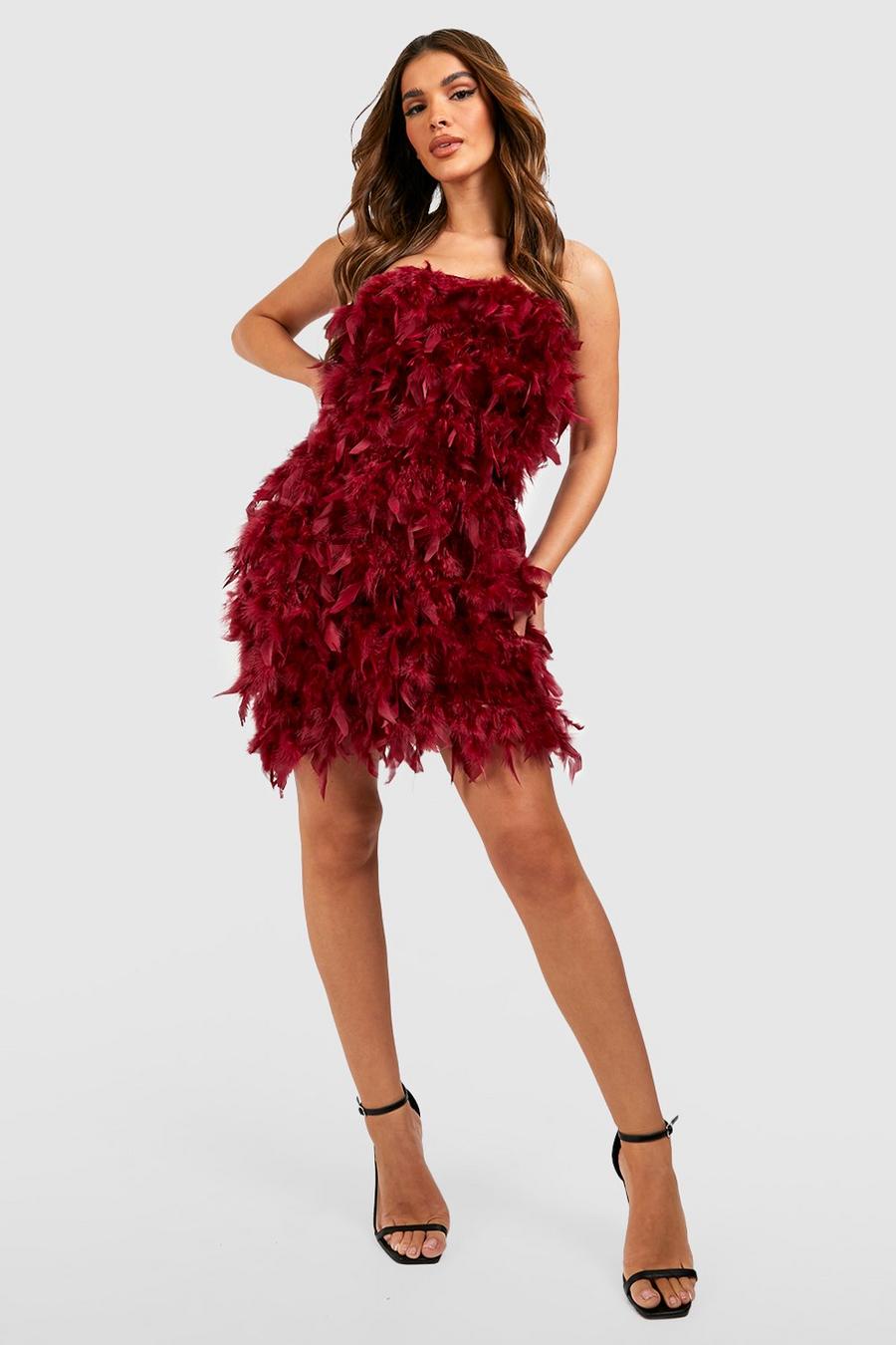 Wine Feather Bandeau Dress  image number 1