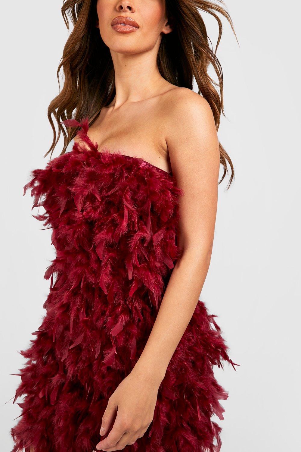 Feather Bandeau Dress boohoo NO