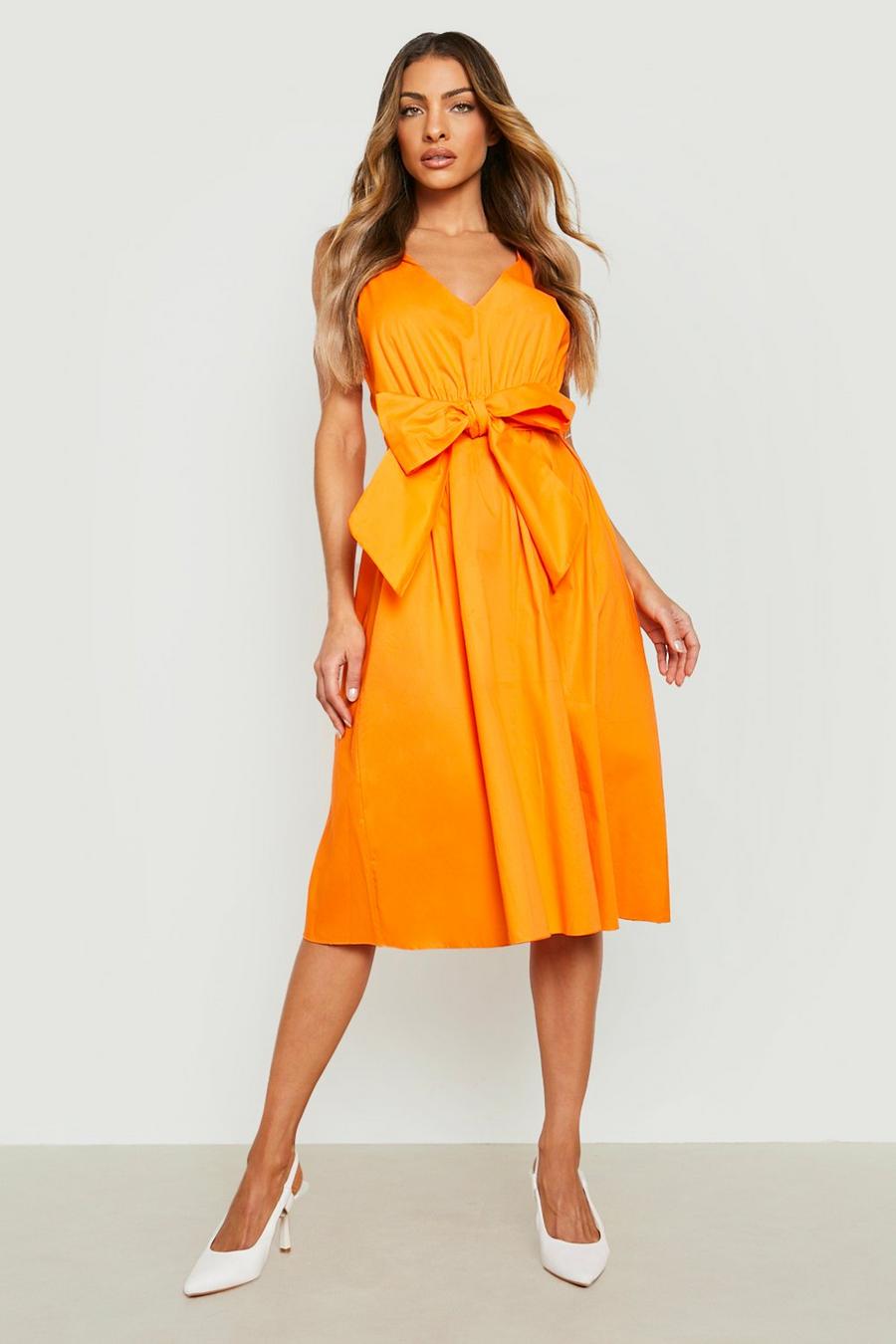 Coral Cotton Belted Bow Midi Sundress image number 1