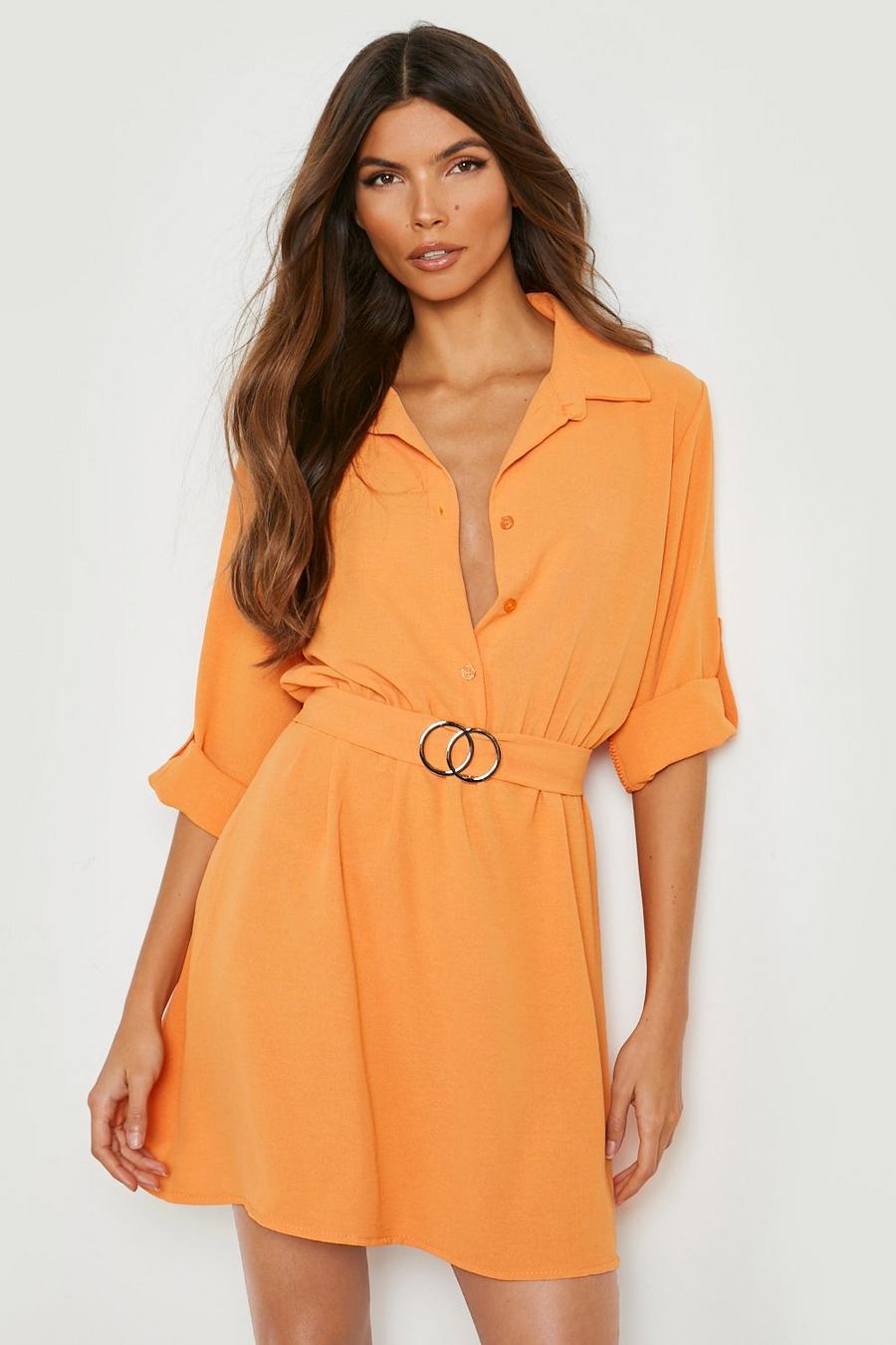 Orange Skjortklänning med bälte image number 1