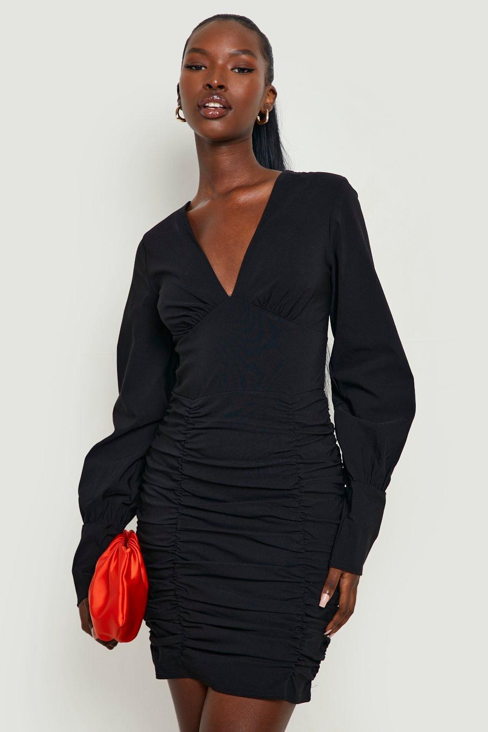 Boohoo black shop long sleeve dress