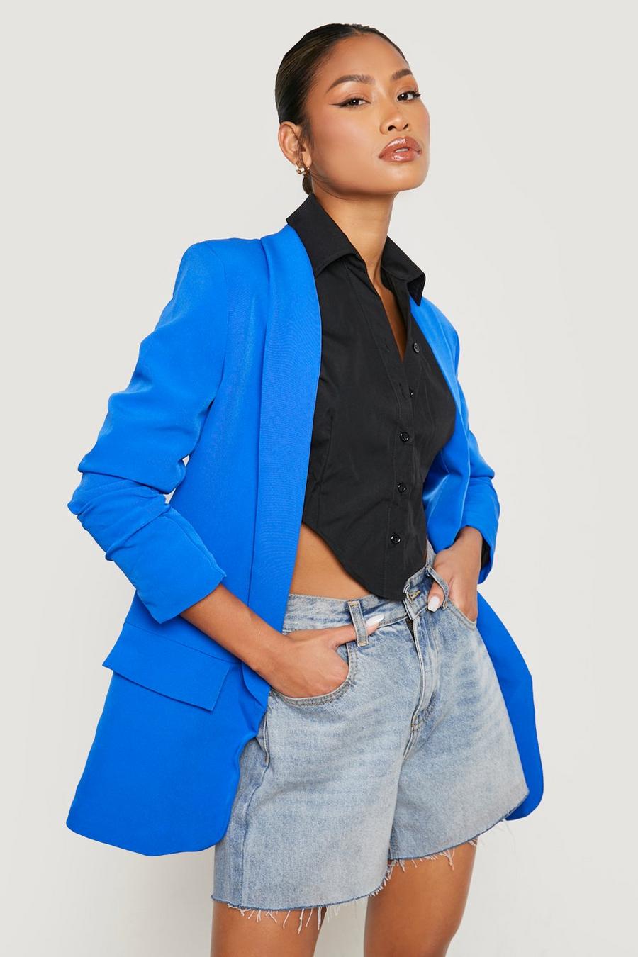 Bright blue Ruched Sleeve Tailored Blazer image number 1